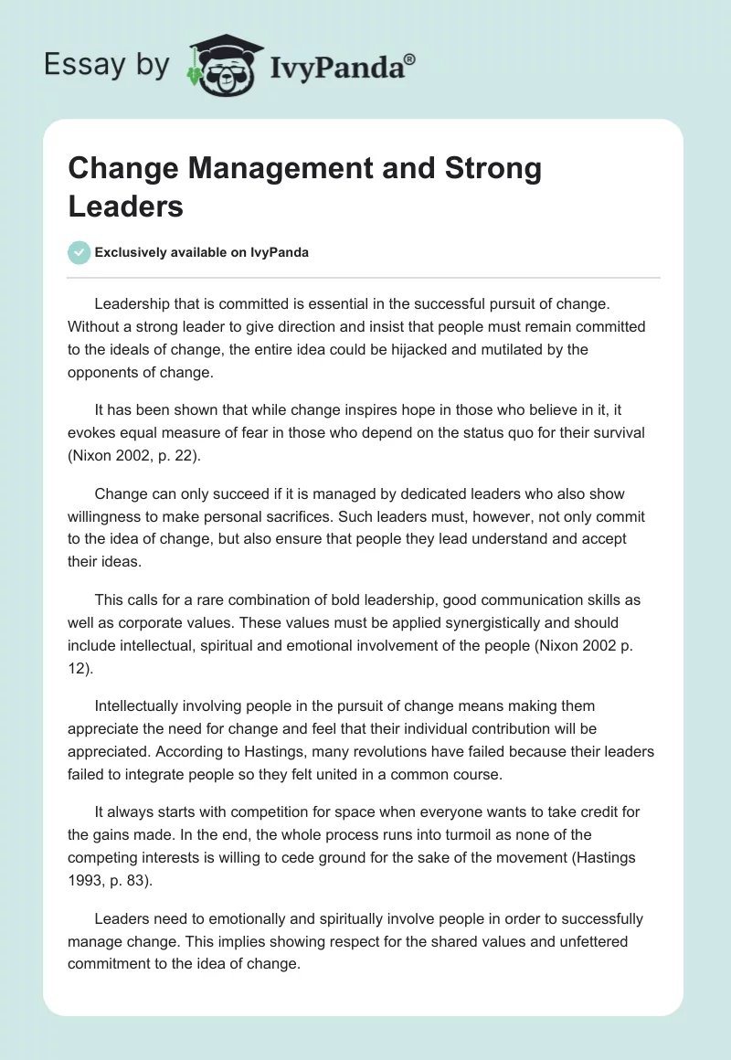 Change Management and Strong Leaders. Page 1
