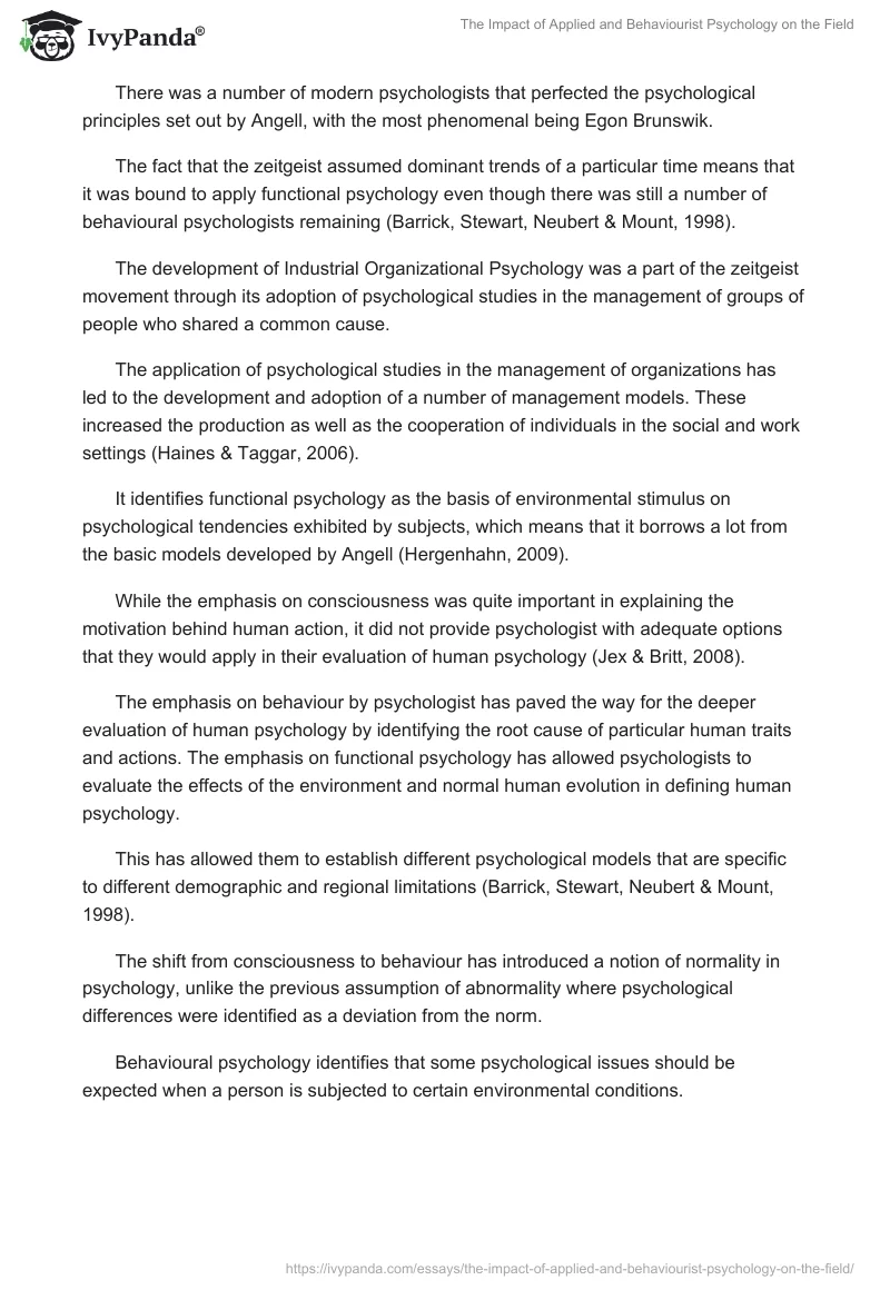 The Impact of Applied and Behaviourist Psychology on the Field. Page 2