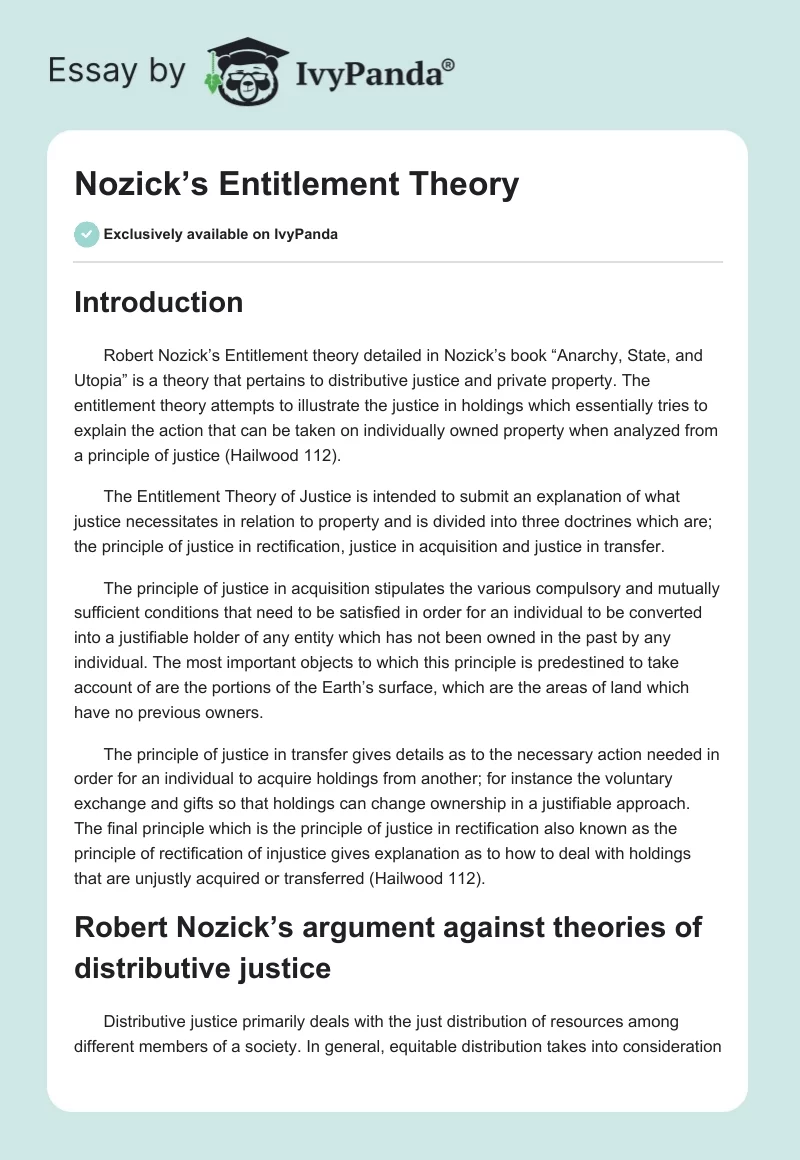 Nozick’s Entitlement Theory. Page 1