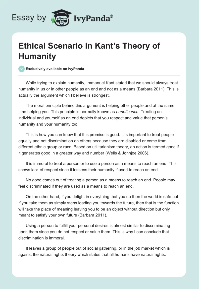 Ethical Scenario in Kant’s Theory of Humanity. Page 1