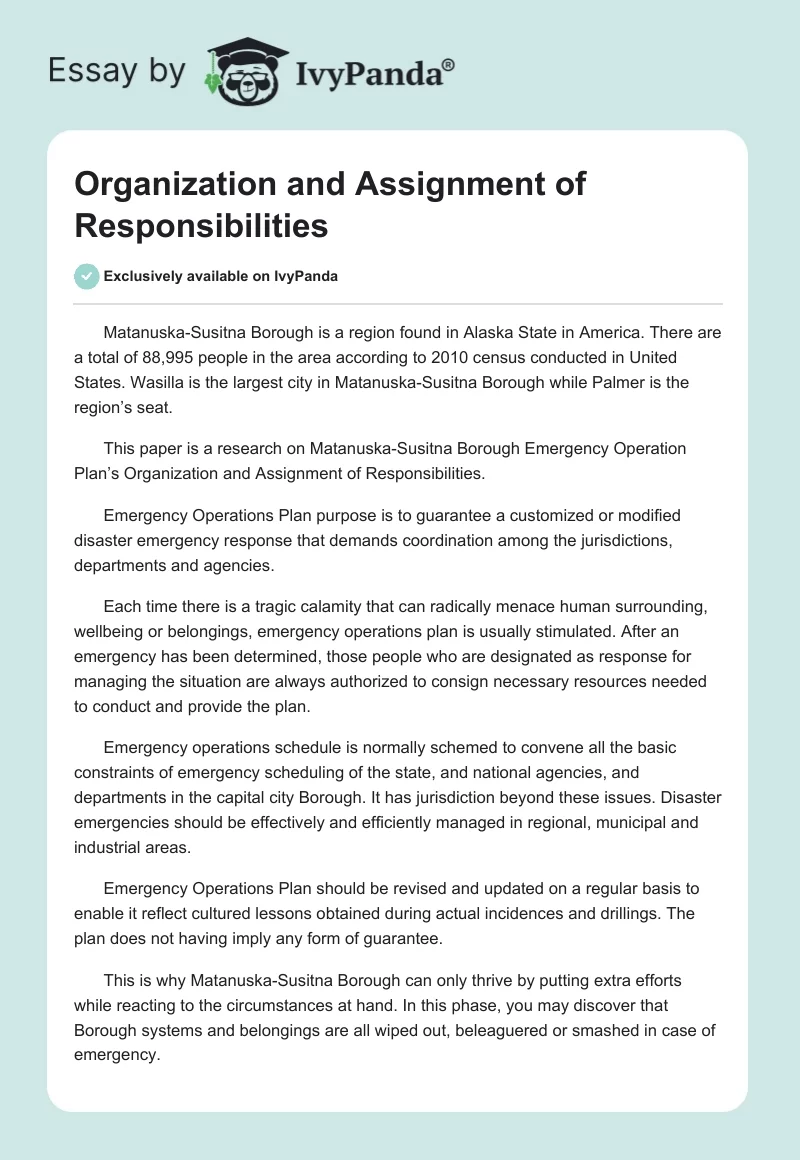 Organization and Assignment of Responsibilities. Page 1
