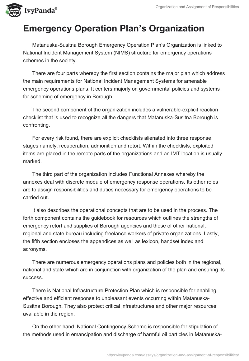Organization and Assignment of Responsibilities. Page 2
