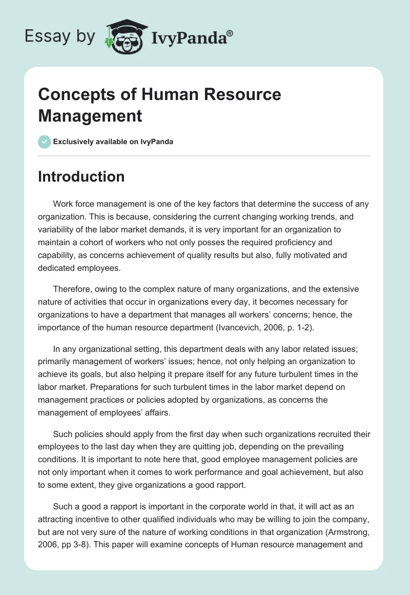 Concepts of Human Resource Management. Page 1