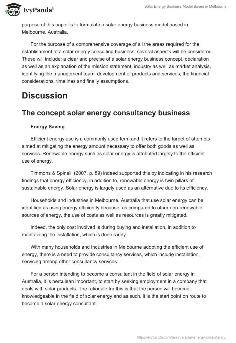 Solar Energy Business Model Based in Melbourne. Page 2