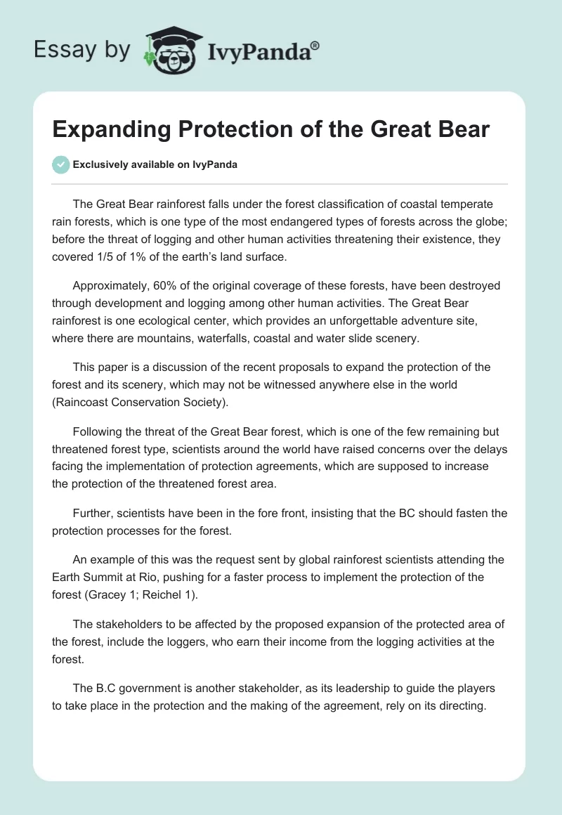 Expanding Protection of the Great Bear. Page 1