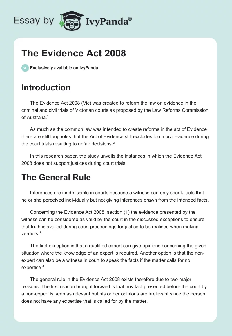 The Evidence Act 2008. Page 1