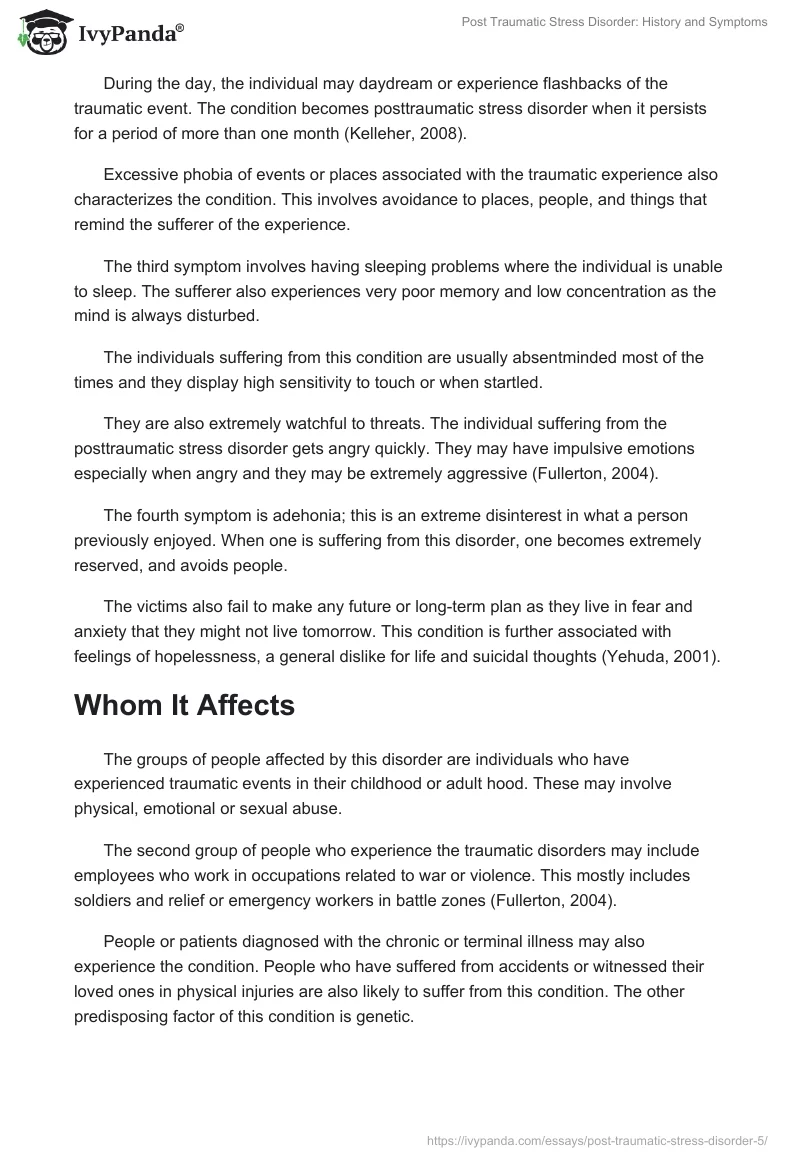 Post Traumatic Stress Disorder: History and Symptoms. Page 2