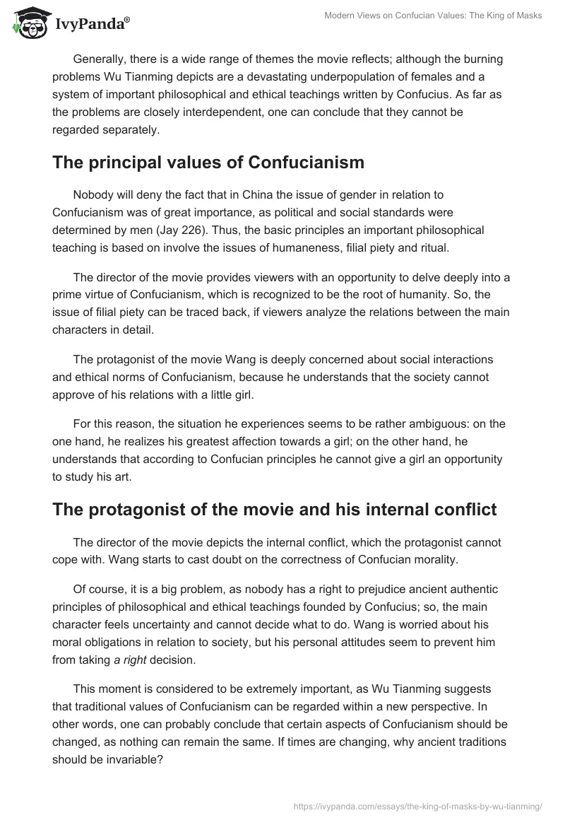 Modern Views on Confucian Values: "The King of Masks". Page 2