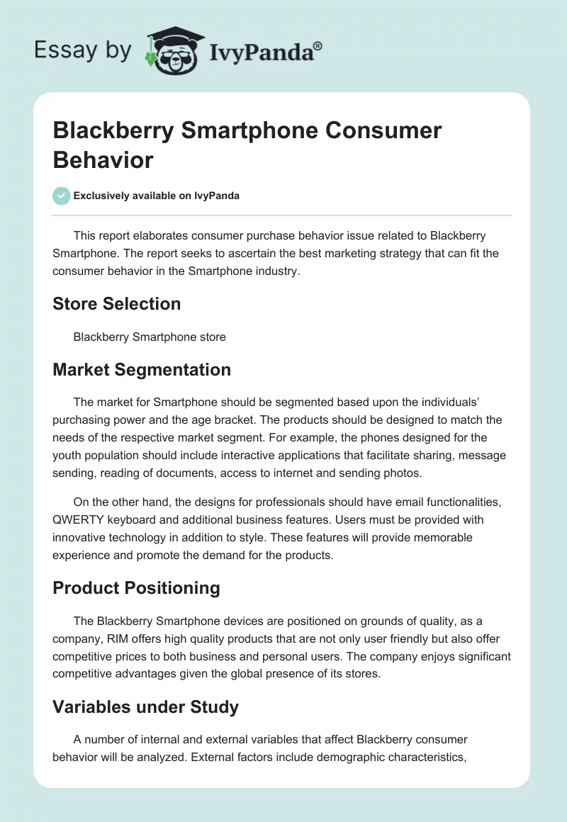 Blackberry Smartphone Consumer Behavior. Page 1