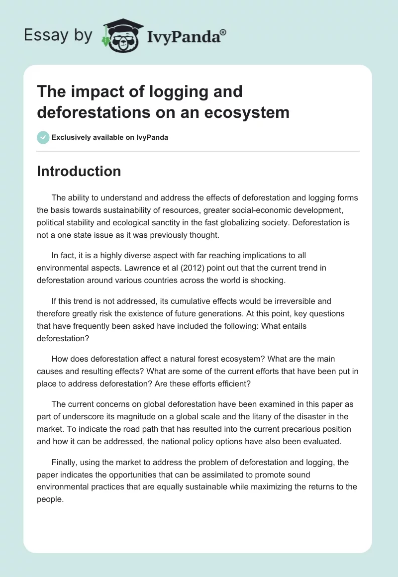 The Impact of Logging and Deforestations on an Ecosystem. Page 1