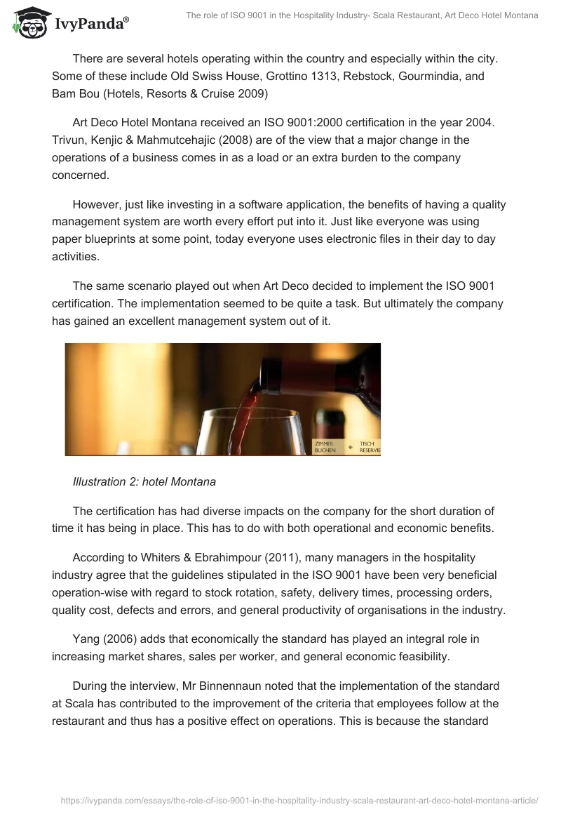 The role of ISO 9001 in the Hospitality Industry- Scala Restaurant, Art Deco Hotel Montana. Page 3