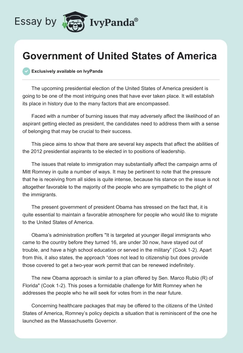 Government of United States of America. Page 1