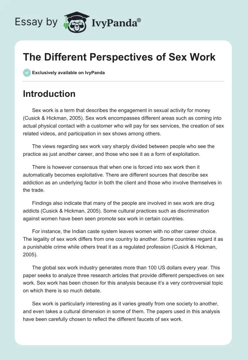 The Different Perspectives of Sex Work. Page 1