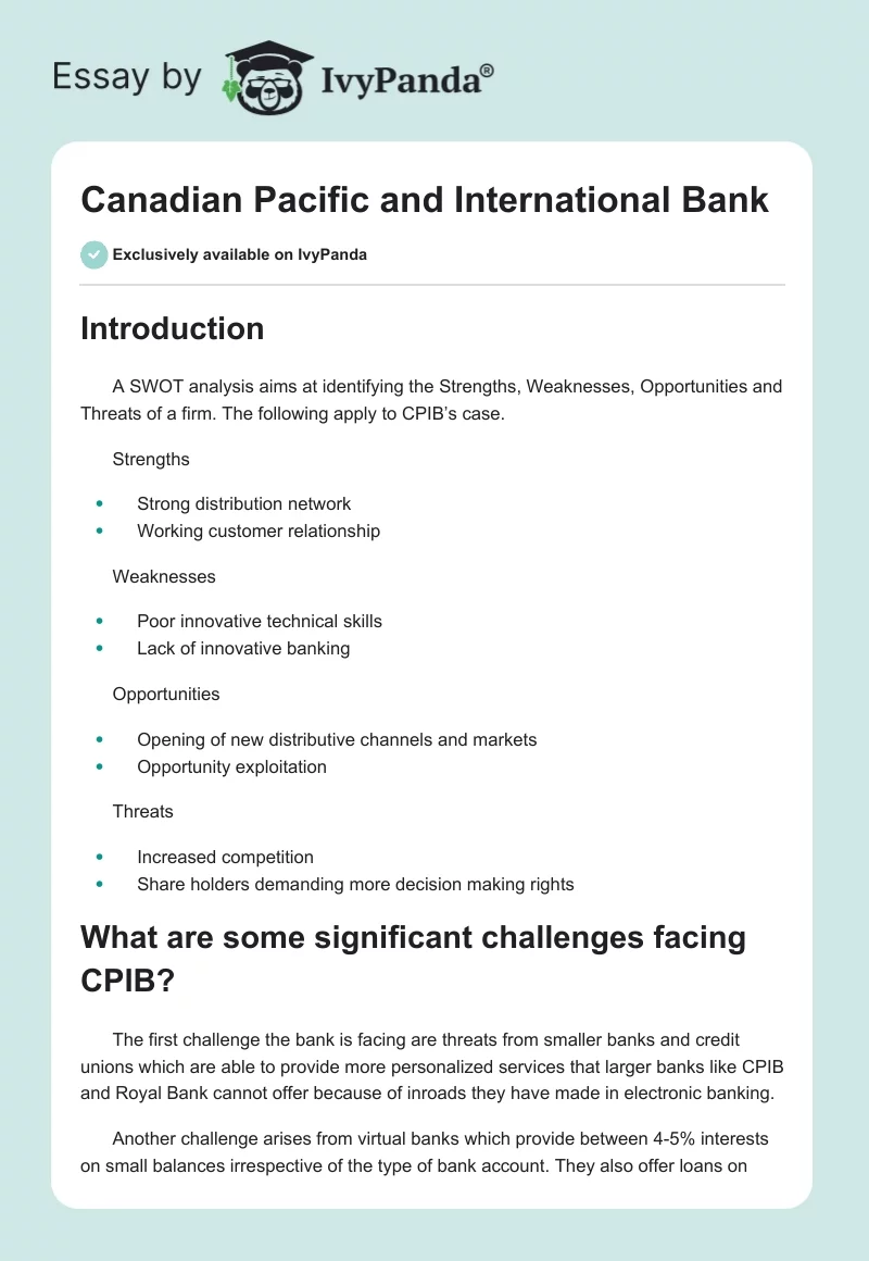 Canadian Pacific and International Bank. Page 1
