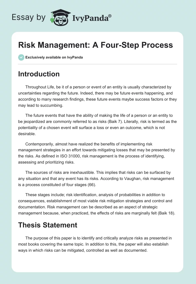 Risk Management: A Four-Step Process. Page 1