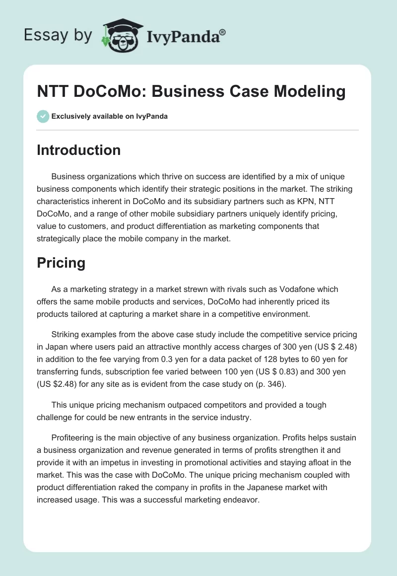 NTT DoCoMo: Business Case Modeling. Page 1