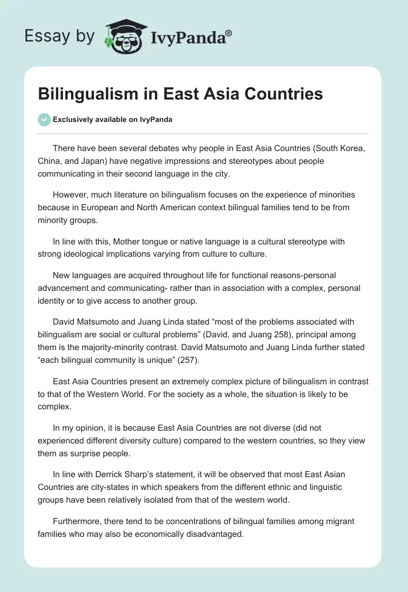 Bilingualism in East Asia Countries. Page 1