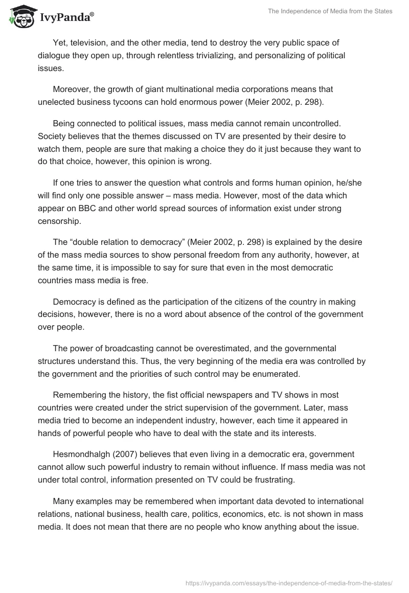 The Independence of Media from the States. Page 2