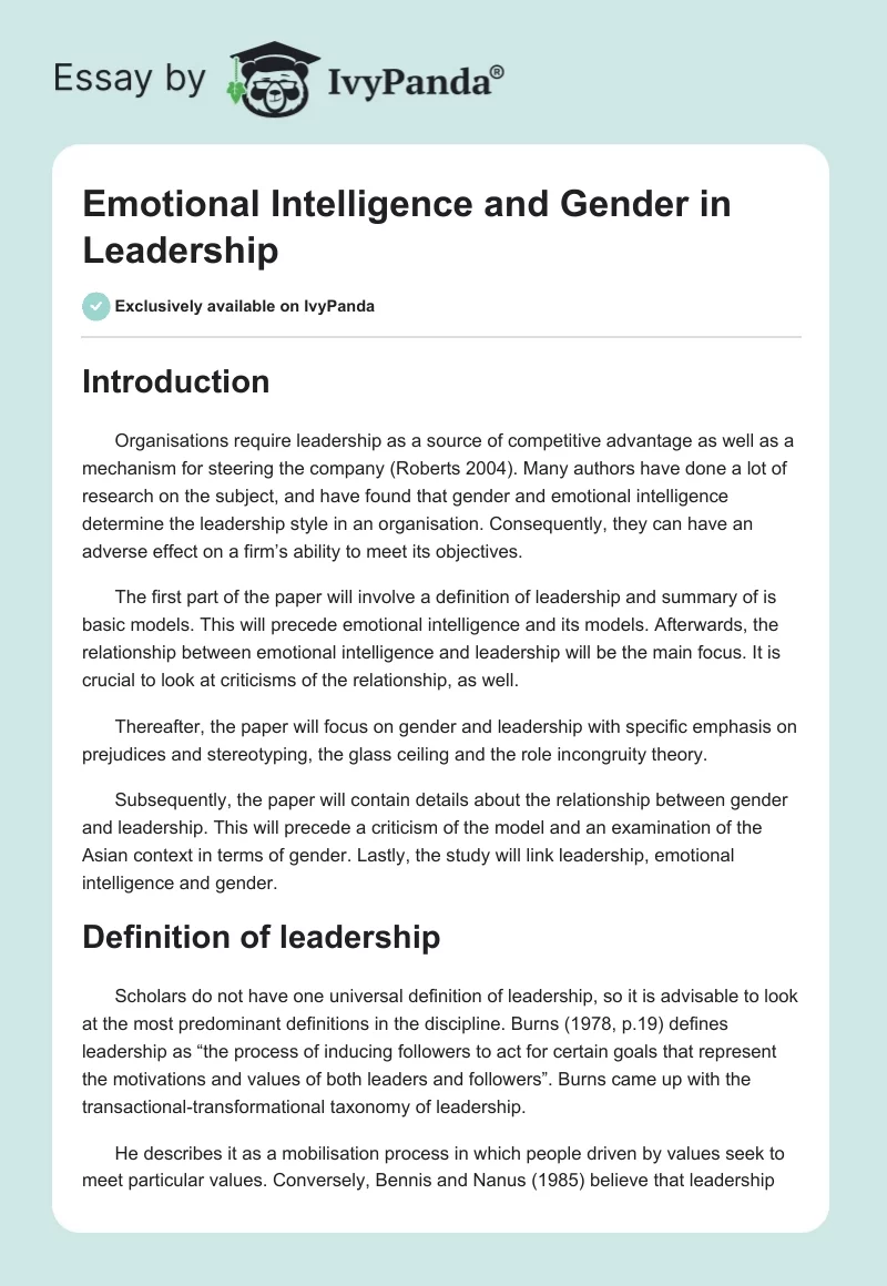Emotional Intelligence and Gender in Leadership. Page 1