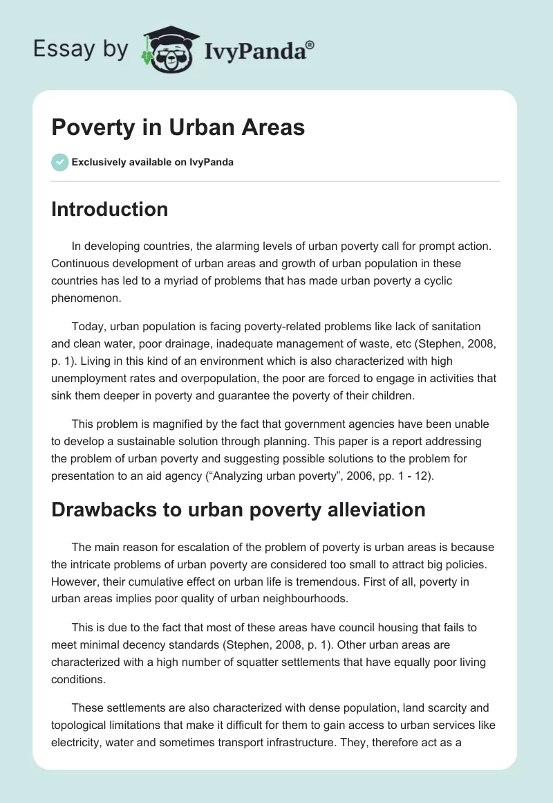 Poverty in Urban Areas. Page 1