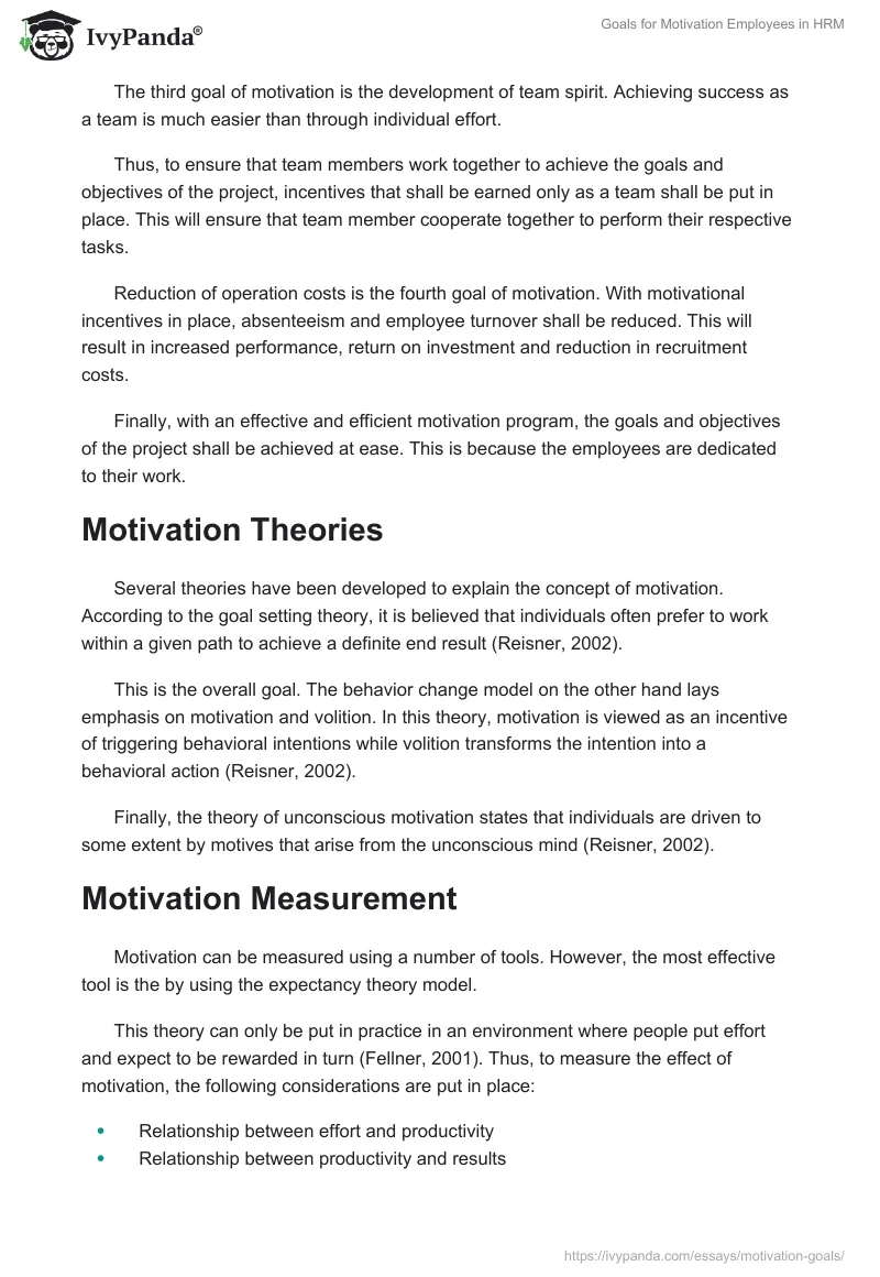 Goals for Motivation Employees in HRM. Page 2