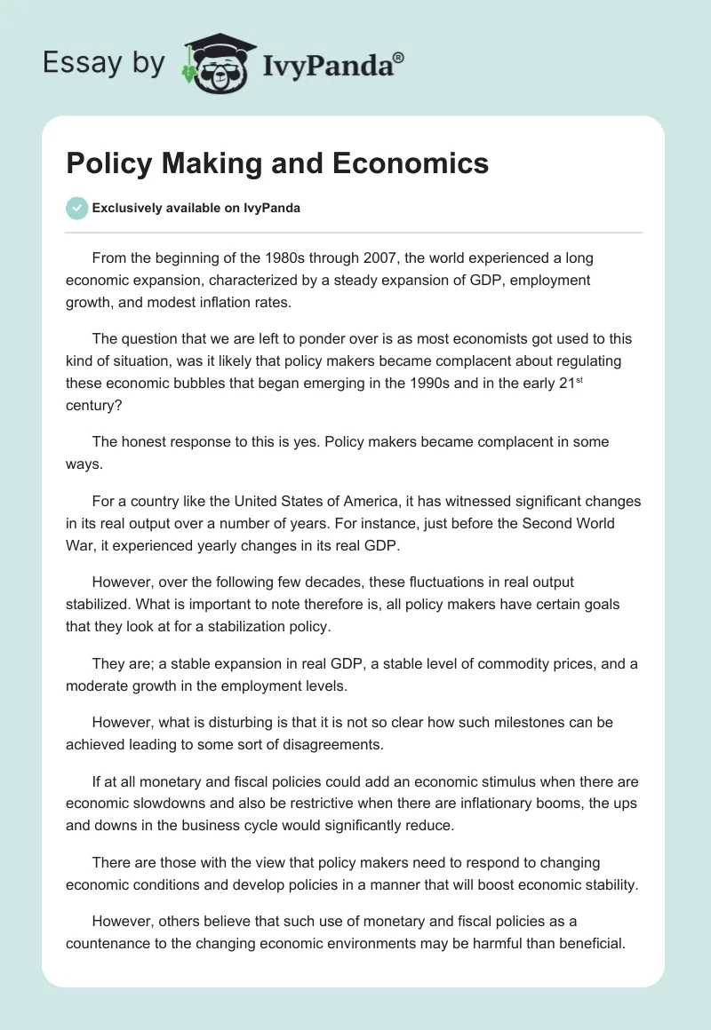 Policy Making and Economics. Page 1