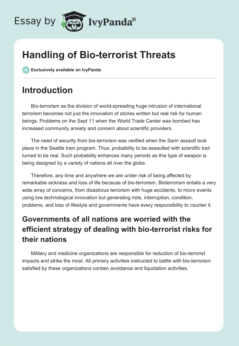 Handling of Bio-Terrorist Threats. Page 1