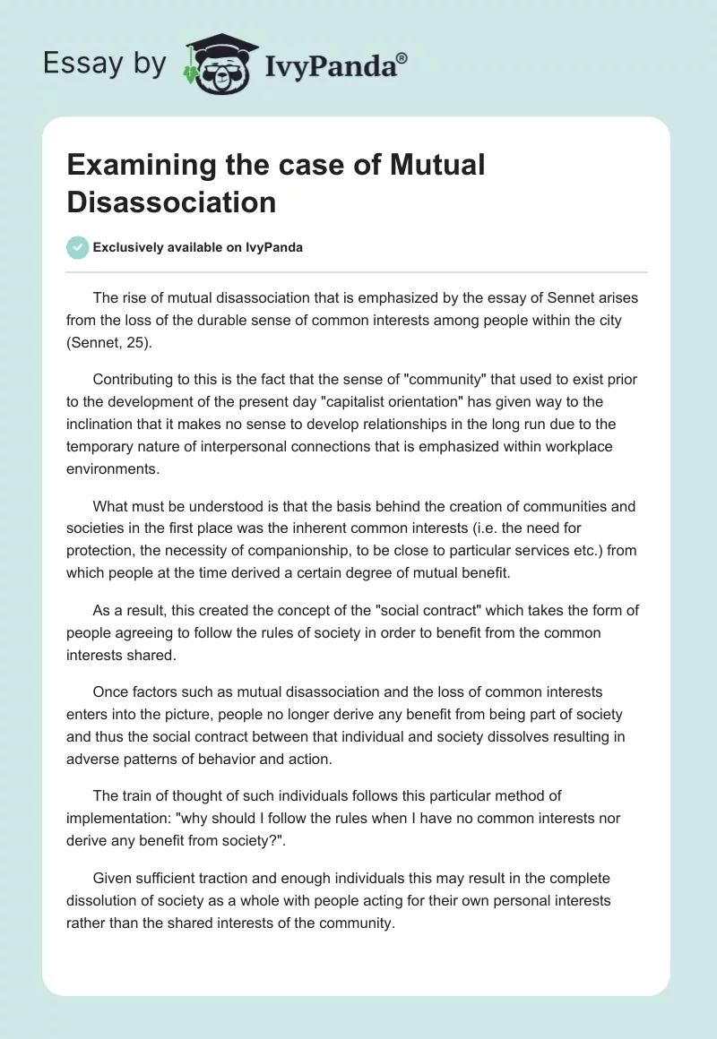 Examining the case of Mutual Disassociation. Page 1