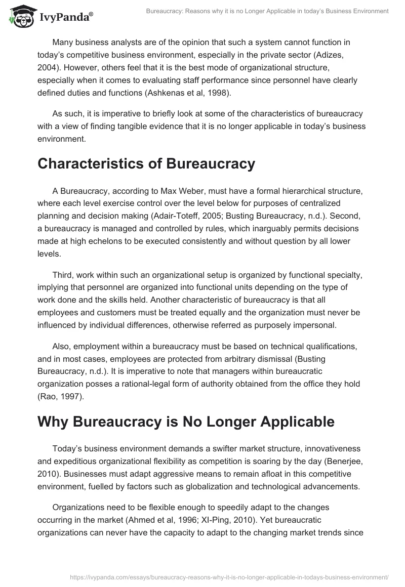 Bureaucracy: Reasons why it is no Longer Applicable in today’s Business Environment. Page 2