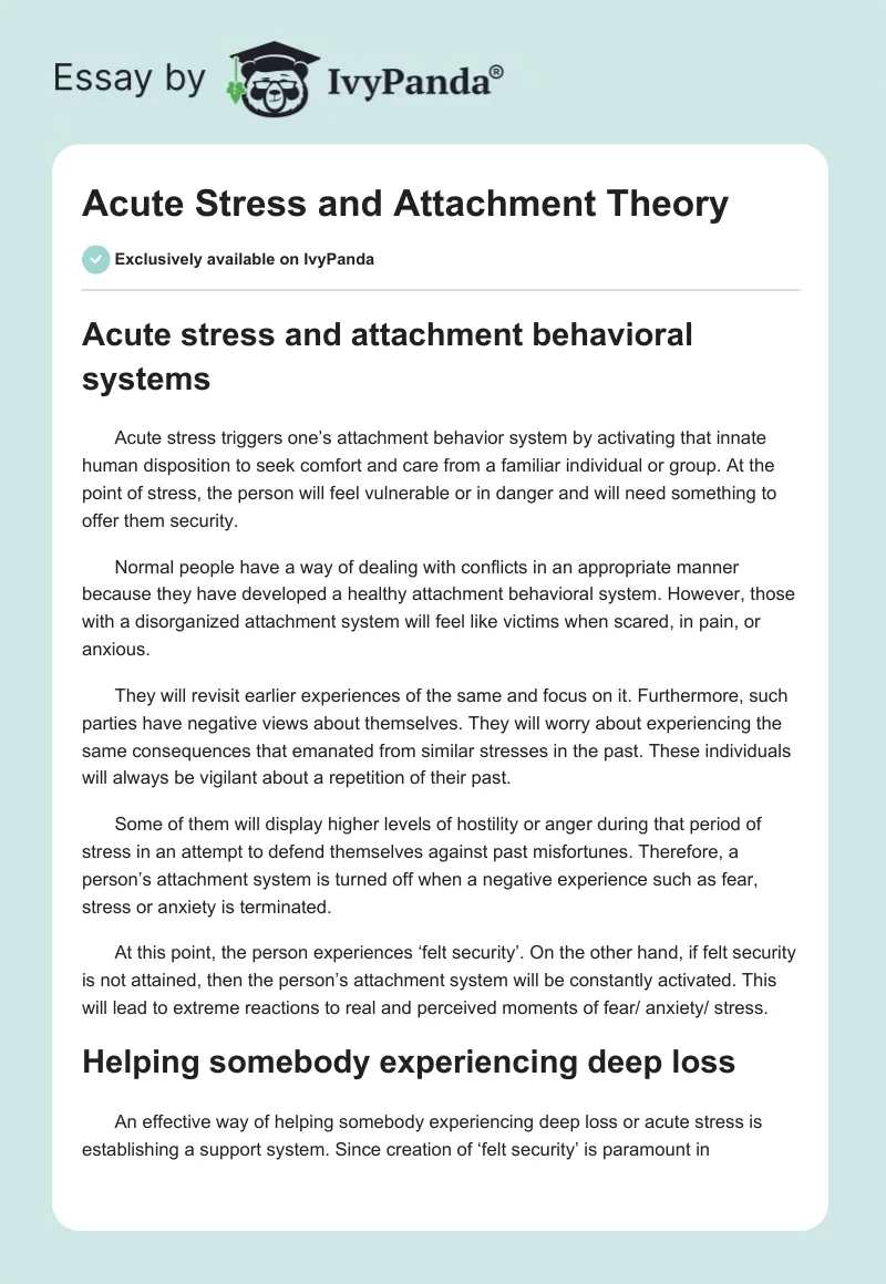 Acute Stress and Attachment Theory. Page 1