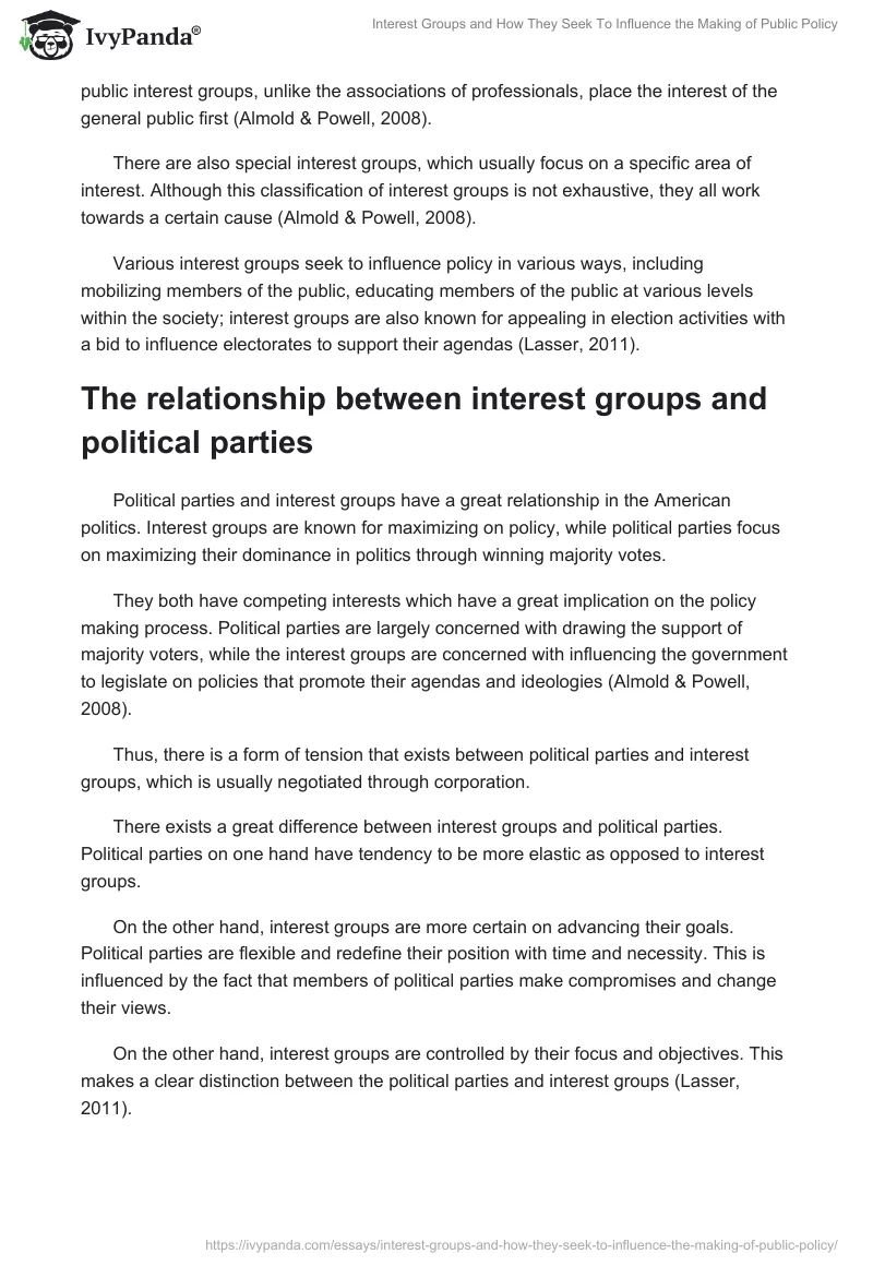 Interest Groups and How They Seek To Influence the Making of Public Policy. Page 2