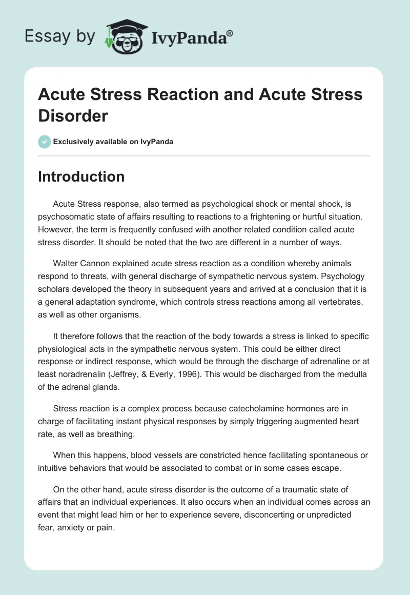 Acute Stress Reaction and Acute Stress Disorder. Page 1