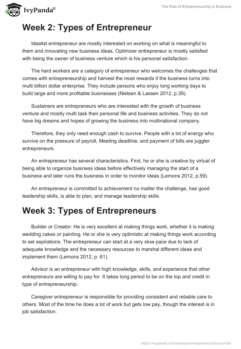 The Role of Entrepreneurship in Business. Page 2