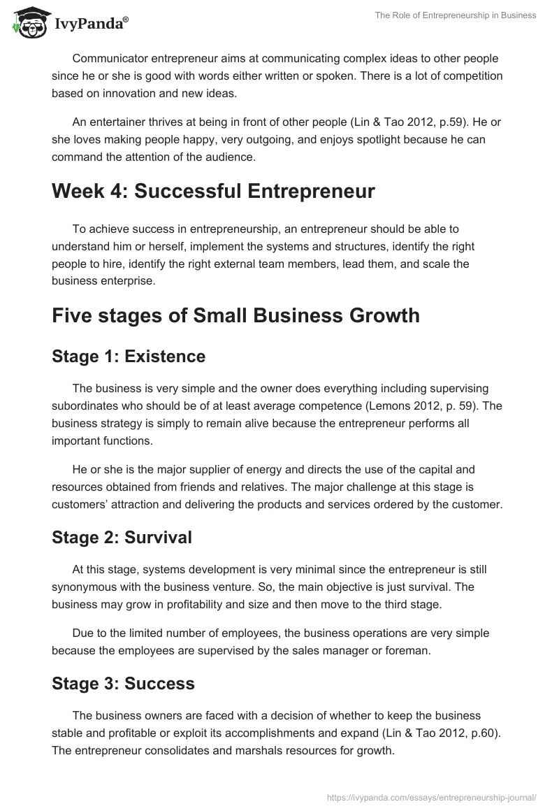 The Role of Entrepreneurship in Business. Page 3