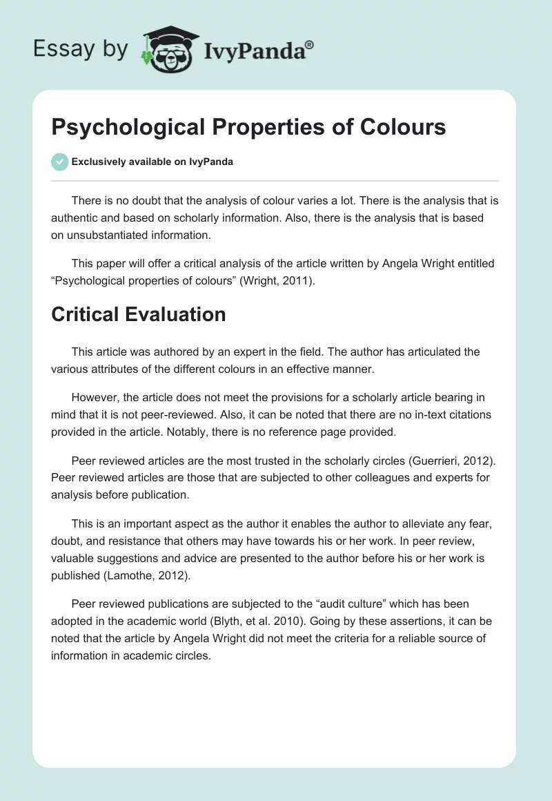Psychological Properties of Colours. Page 1