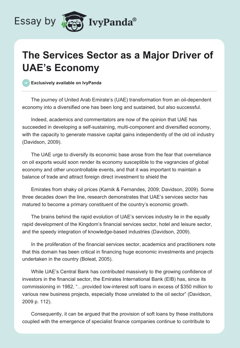 The Services Sector as a Major Driver of UAE’s Economy. Page 1