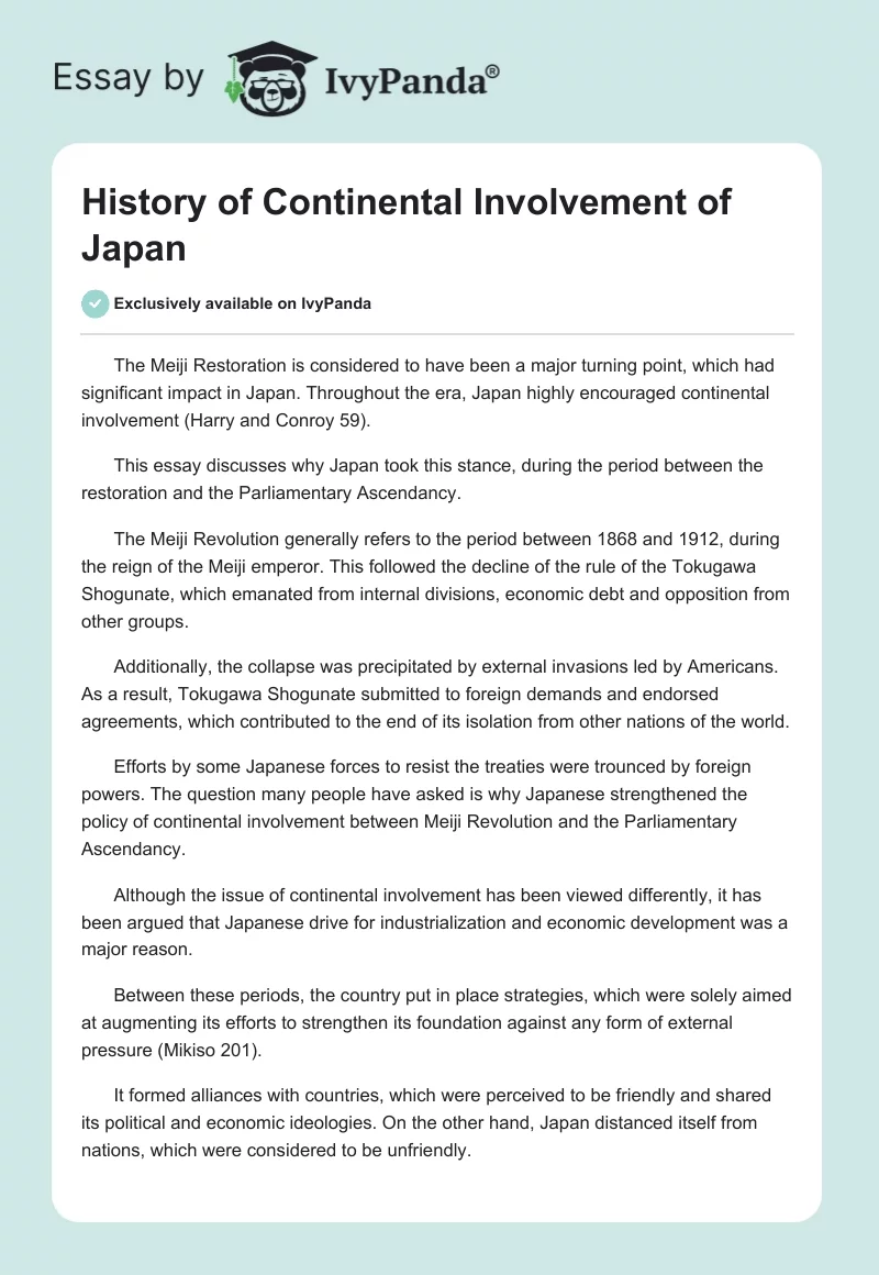 History of Continental Involvement of Japan. Page 1