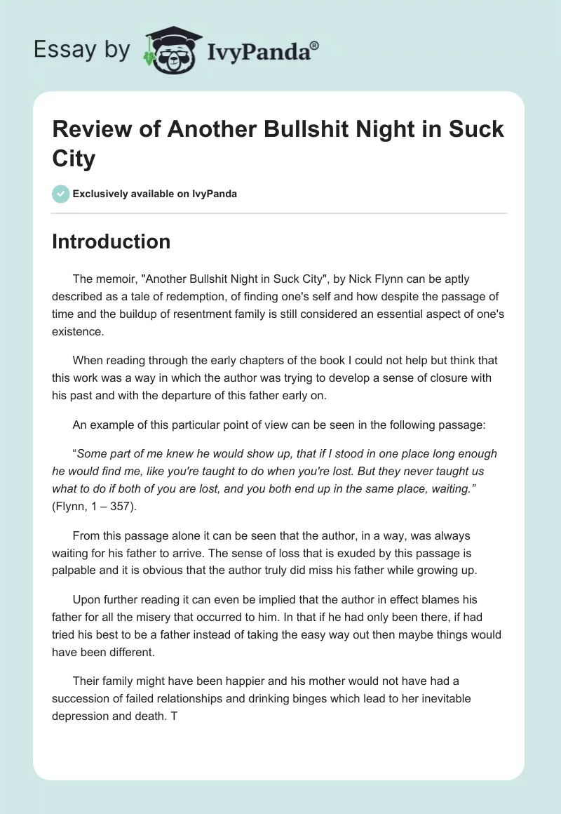 Review of Another Bullshit Night in Suck City. Page 1