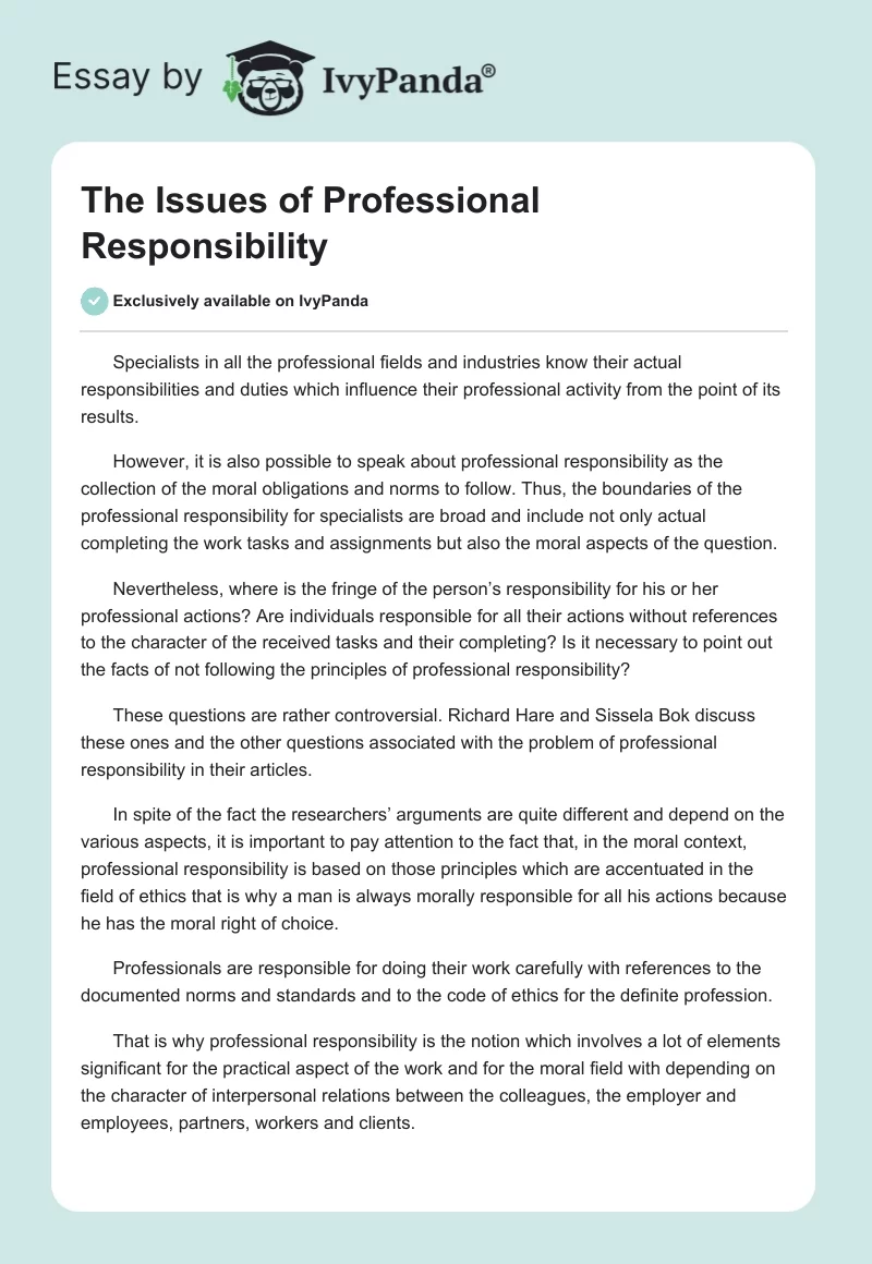The Issues of Professional Responsibility. Page 1