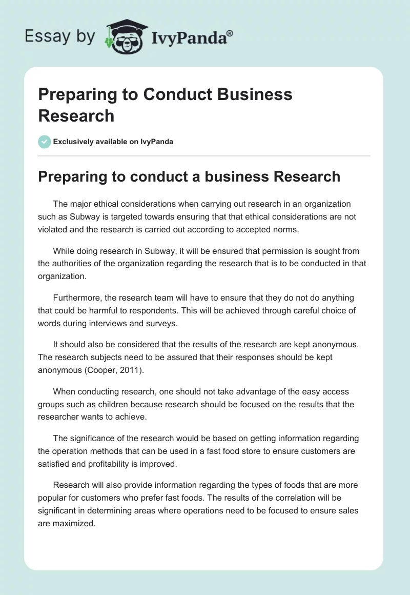 Preparing to Conduct Business Research. Page 1