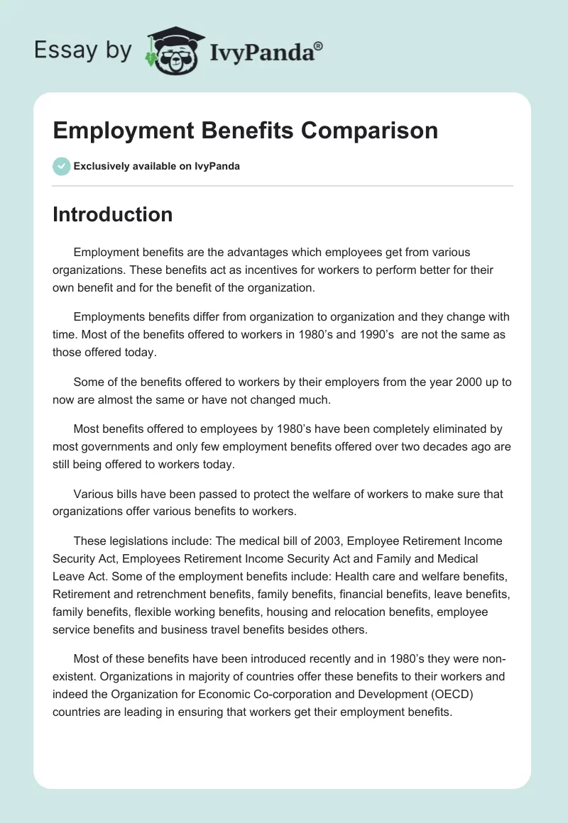 Employment Benefits Comparison. Page 1