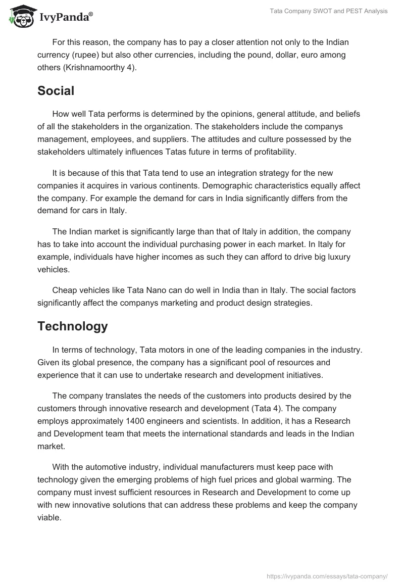 Tata Company SWOT and PEST Analysis. Page 4