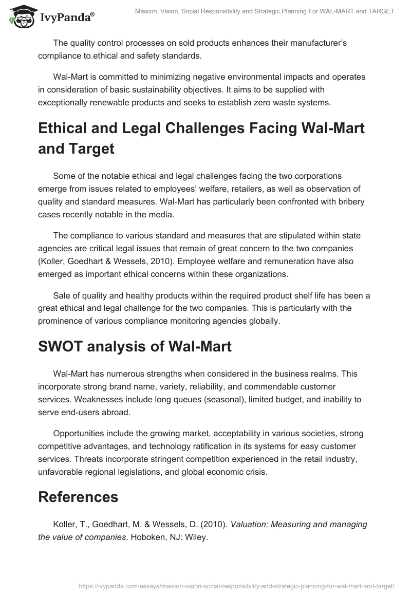 Mission, Vision, Social Responsibility and Strategic Planning For WAL-MART and TARGET. Page 5