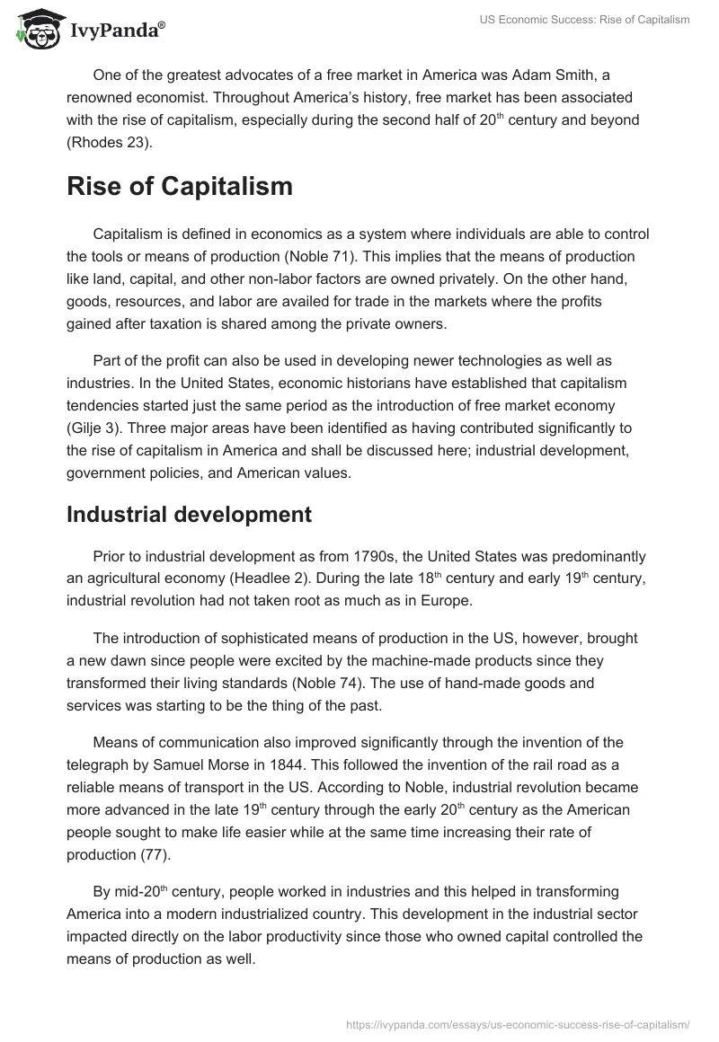 US Economic Success: Rise of Capitalism. Page 3