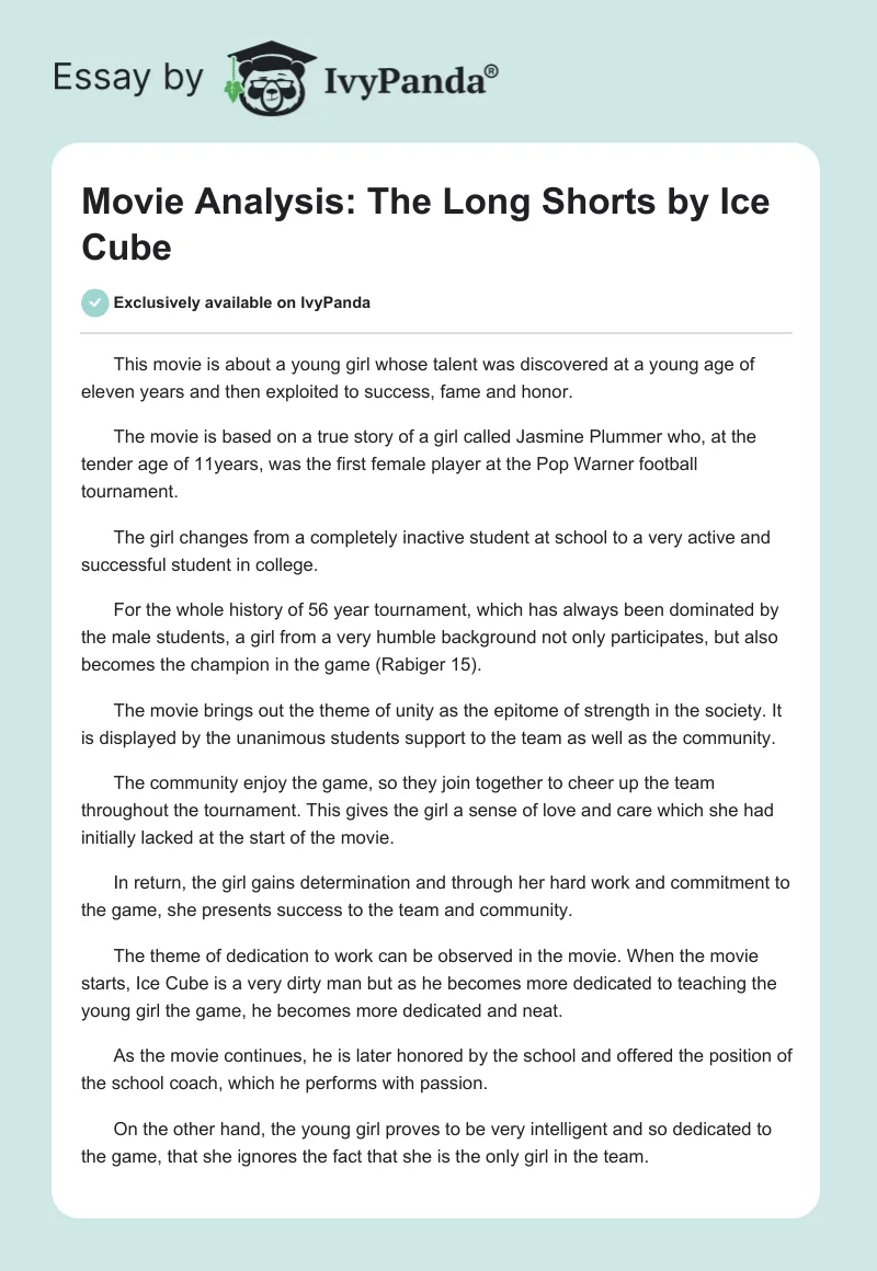 Movie Analysis: The Long Shorts by Ice Cube. Page 1
