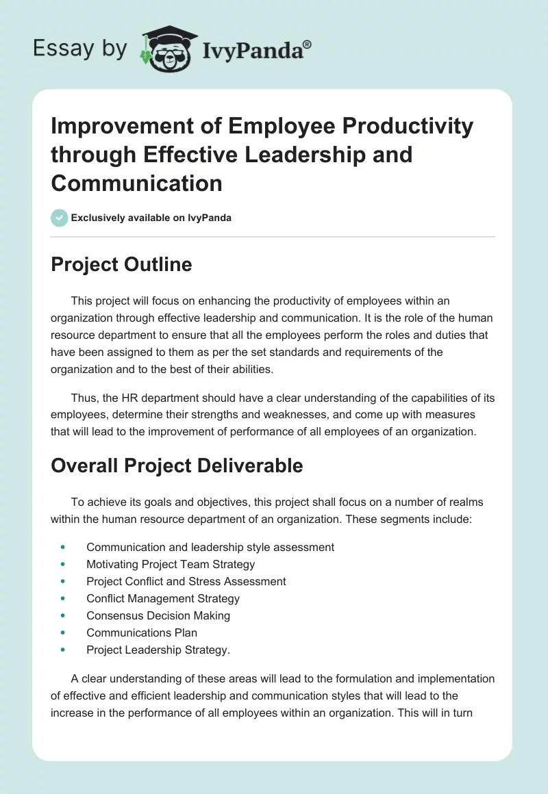 Improvement of Employee Productivity Through Effective Leadership and Communication. Page 1