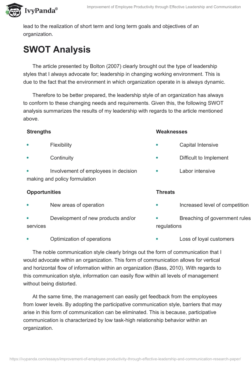 Improvement of Employee Productivity Through Effective Leadership and Communication. Page 2