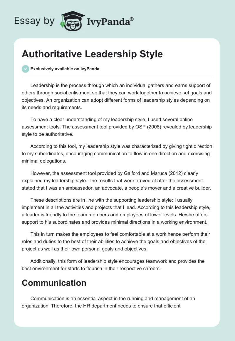 Authoritative Leadership Style. Page 1