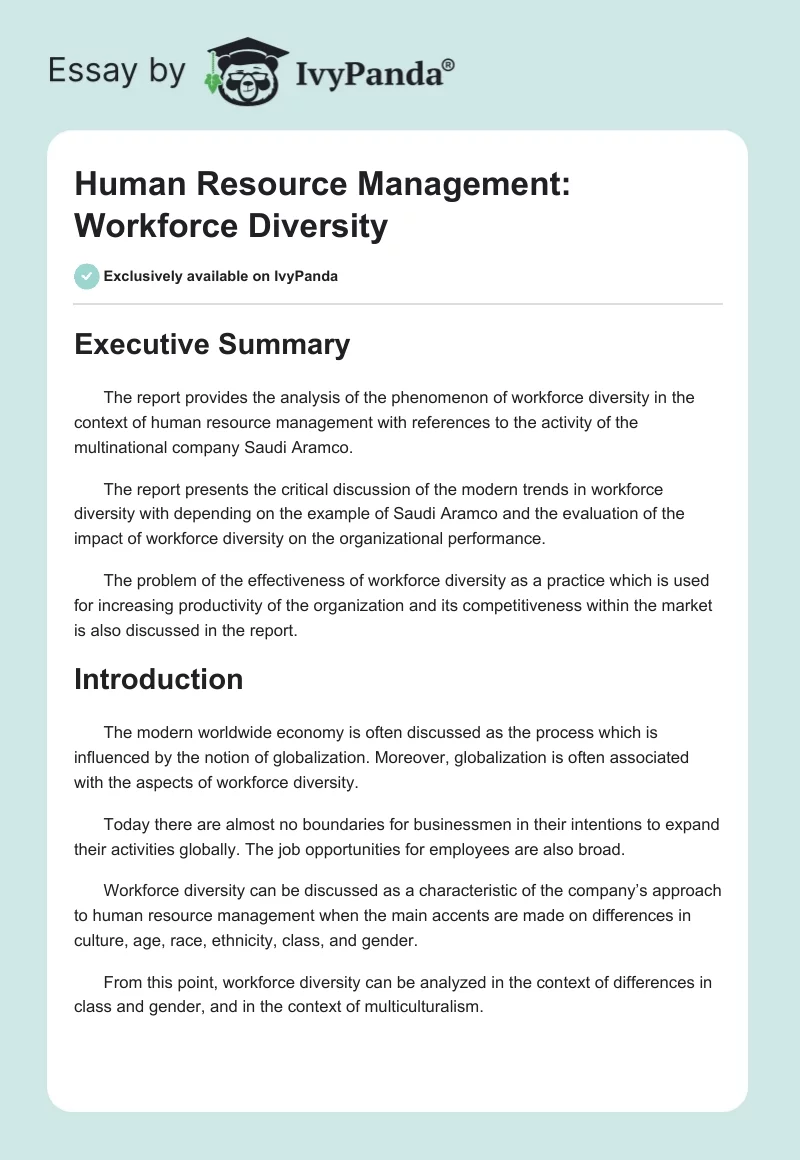Human Resource Management: Workforce Diversity. Page 1