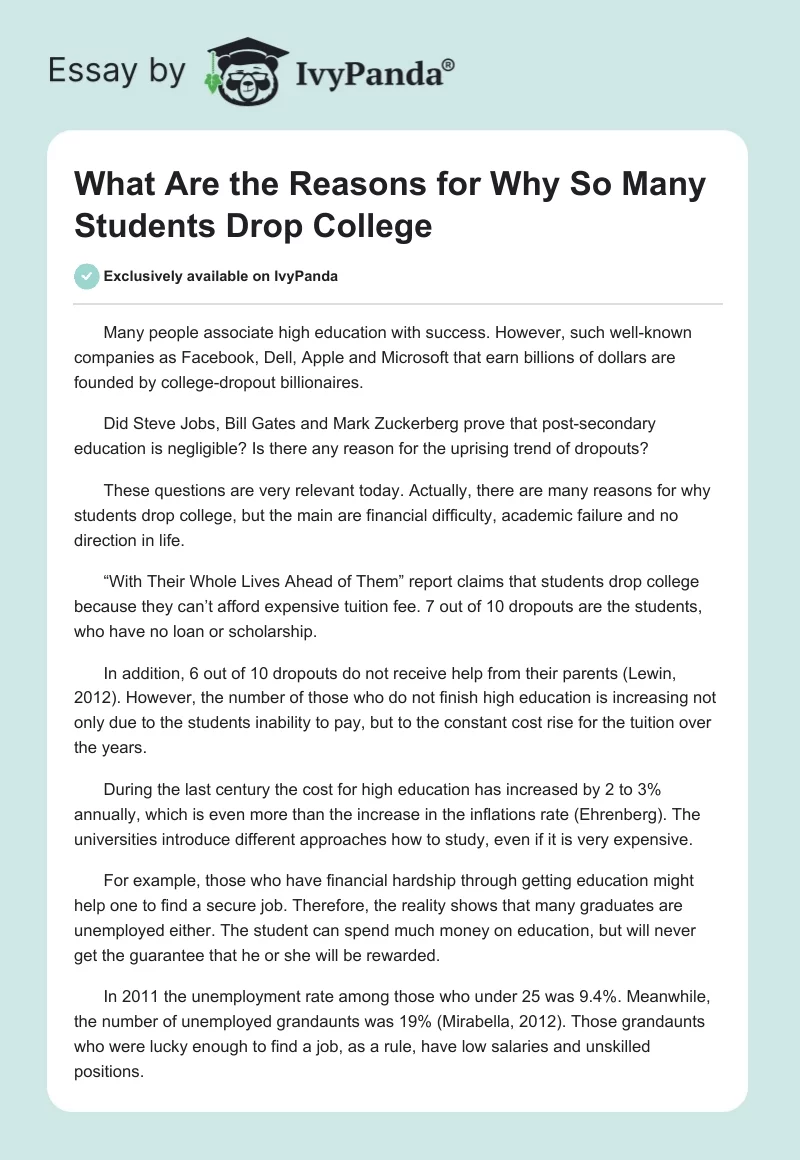 What Are the Reasons for Why So Many Students Drop College. Page 1